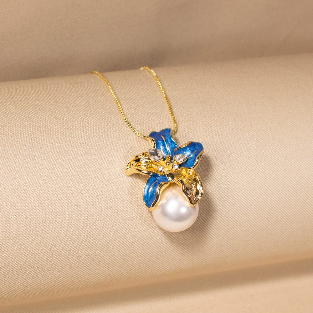 Gardenia Pearl Pendant Set-Blue-Nature Collection