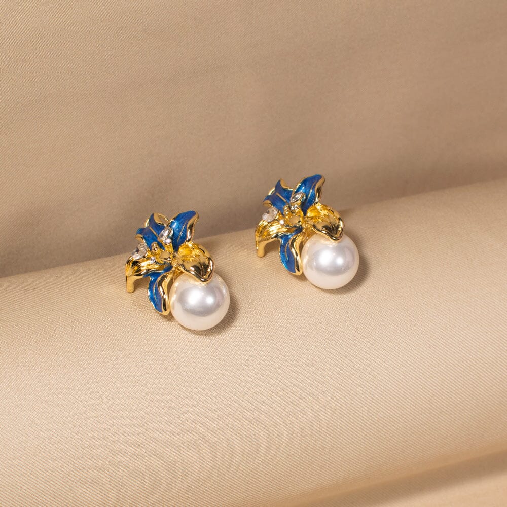 Gardenia Pearl Pendant Set-Blue-Nature Collection