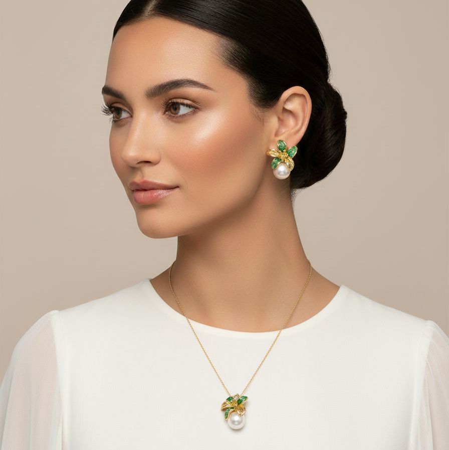 Gardenia Pearl Pendant Set - Nature Collection