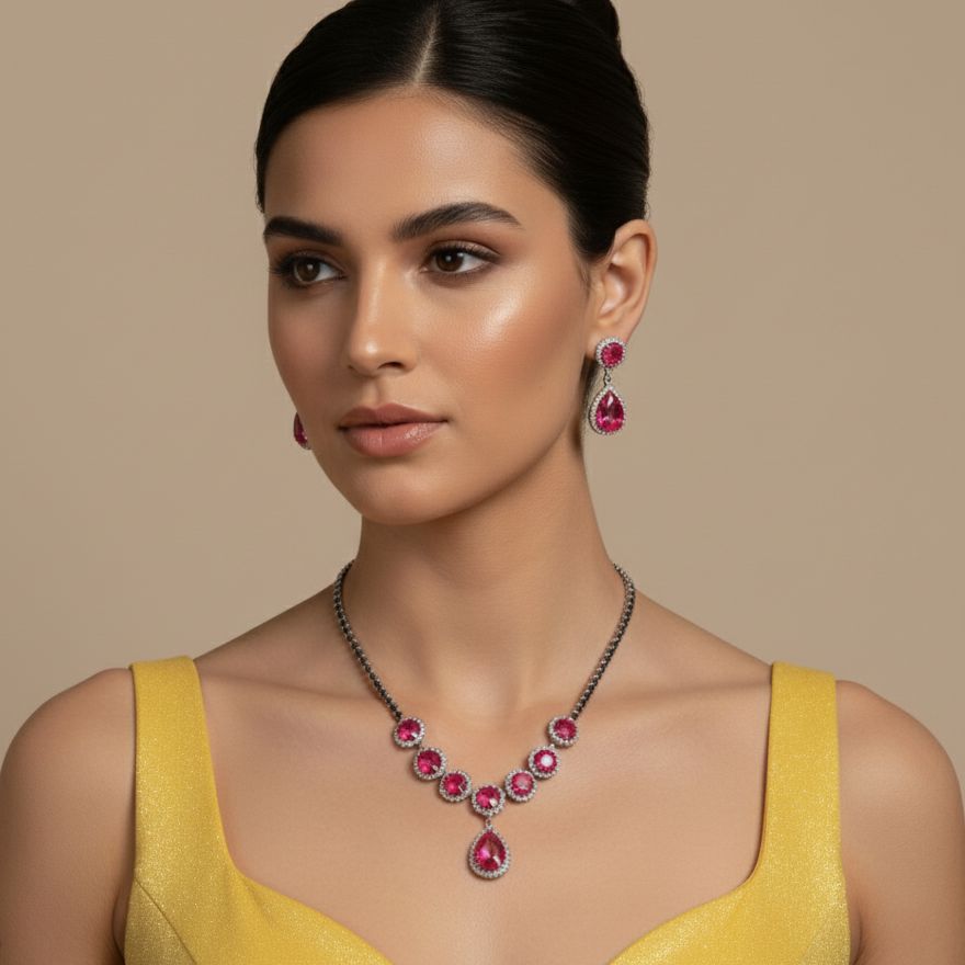 Glamour Drop Necklace Set-Glitterati Collection