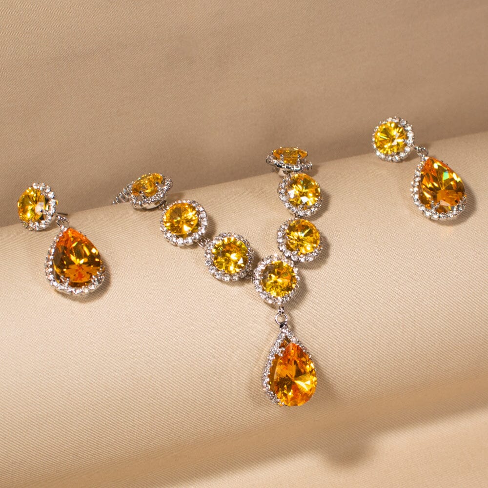 Glamour Drop Necklace Set-Yellow-Glitterati Collection
