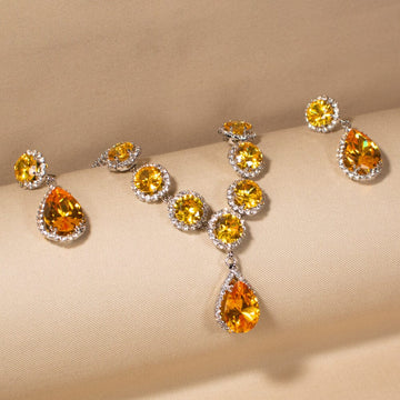 Glamour Drop Necklace Set-Yellow-Glitterati Collection