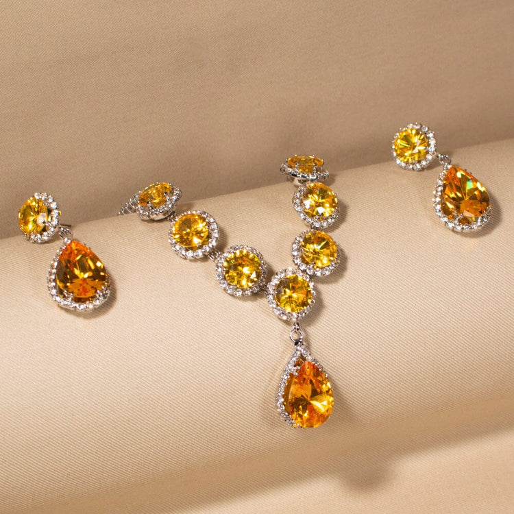 Glamour Drop Necklace Set-Yellow-Glitterati Collection