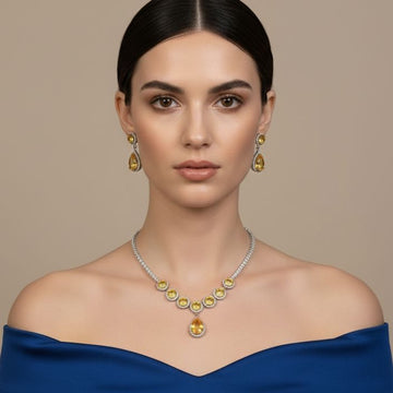 Glamour Drop Necklace Set-Yellow-Glitterati Collection