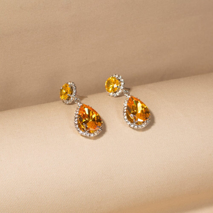 Glamour Drop Necklace Set-Yellow-Glitterati Collection