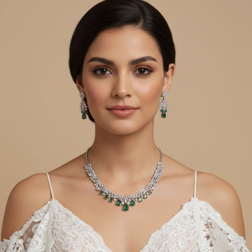 Glow Drop Luxe Necklace Set-Green-Glitterati Collection