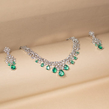 Glow Drop Luxe Necklace Set-Green-Glitterati Collection