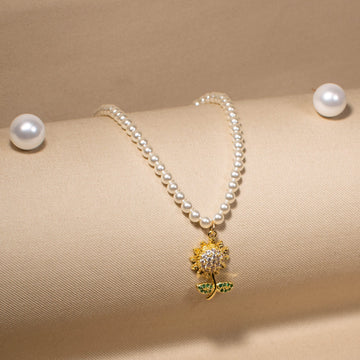 Golden Sunflower Pearl Necklace Set