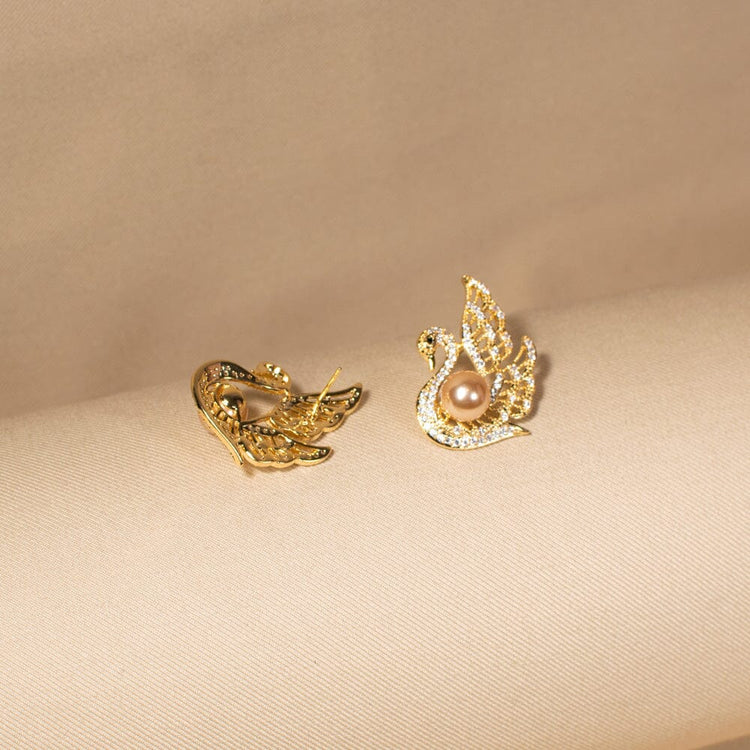 Golden Swan Kiss Studs - Edgy Collection