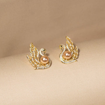 Golden Swan Kiss Studs - Edgy Collection