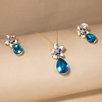 Graceful Gardenia Pendant Set - Blue
