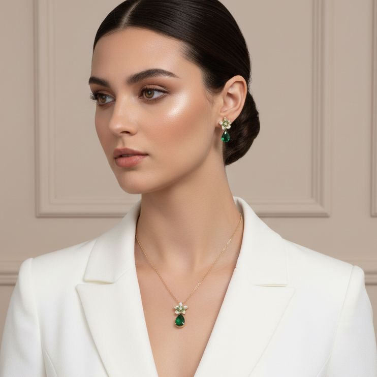 Graceful Gardenia Pendant Set - Green