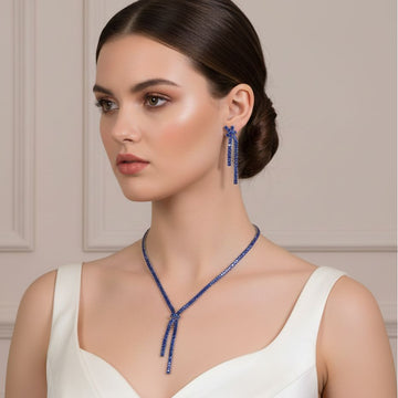 Isla Statement Necklace Set-Blue-Glitterati Collection