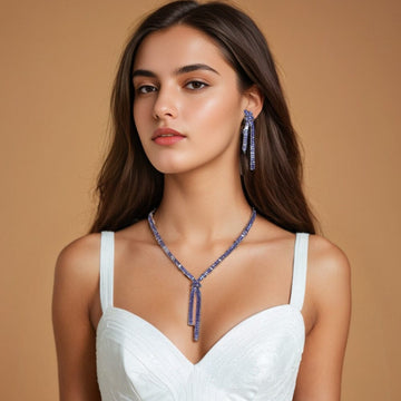 Isla Statement Necklace Set-Blue-Glitterati Collection