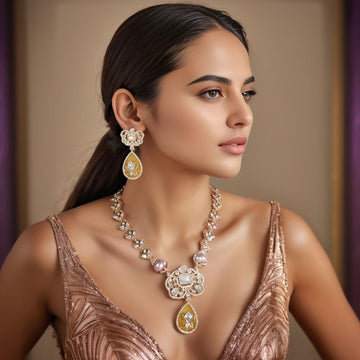 Kesariya Luxury Necklace Set -Clear - Pratha Collection