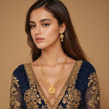 Kimaya Semi Long Gold Replica Necklace Set - Alankar Collection
