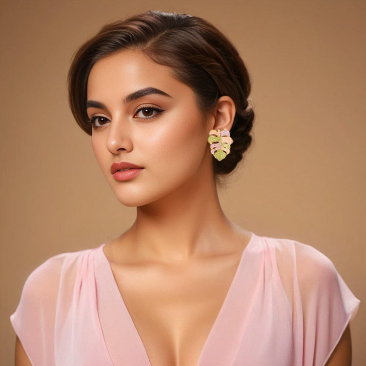 Leafy Loom Studs - Pink - Nature Collection