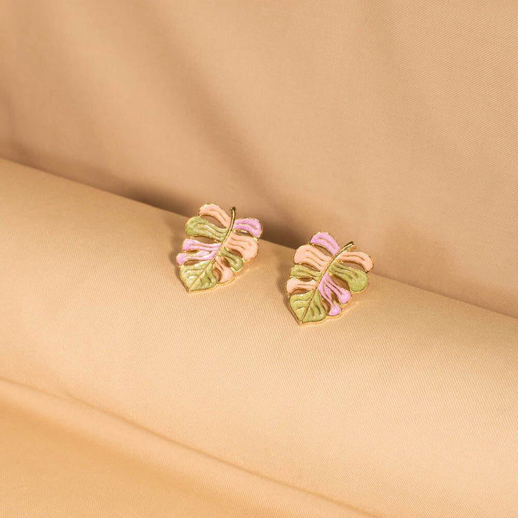 Leafy Loom Studs - Pink - Nature Collection