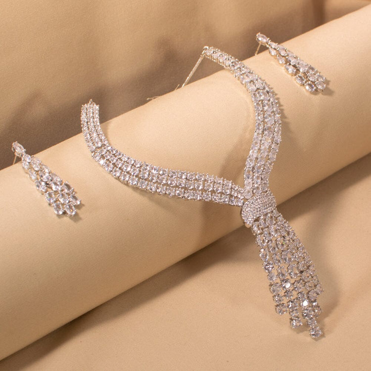 Limelight Statement Necklace Set White – Blingvine