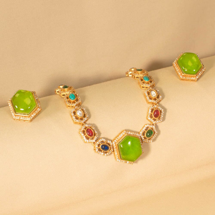 Lunaria Luxe Necklace Set - Green - Glitterati Collection