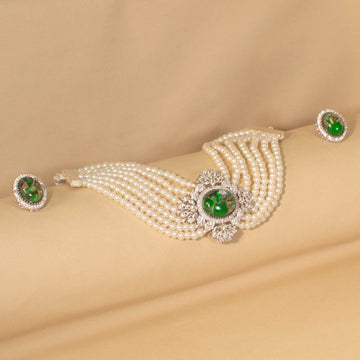 Maani Pearl Choker - Green - Pratha Collection
