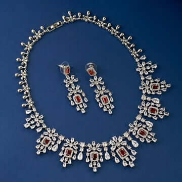 Mallika Luxury Crystal Necklace Set - Ruby