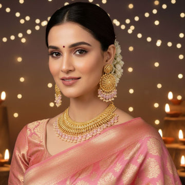 Margot Necklace Set-Pink-Sparsh Collection