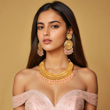 Margot Necklace Set-Pink-Sparsh Collection