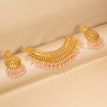 Margot Necklace Set-Pink-Sparsh Collection