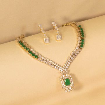 Meerah Necklace Set - Emerald Green Green - Glitterati Collection