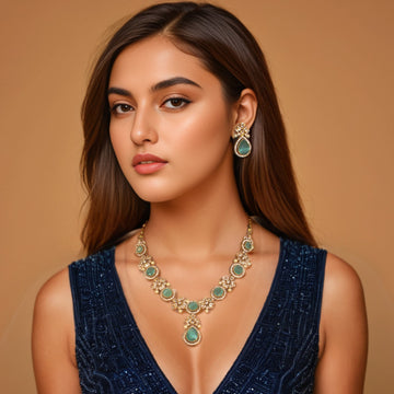 Meesha Necklace Set- Aqua - Pratha Collection