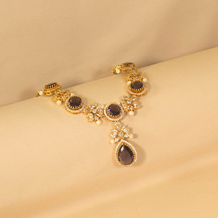Meesha Necklace Set- Purple - Pratha Collection