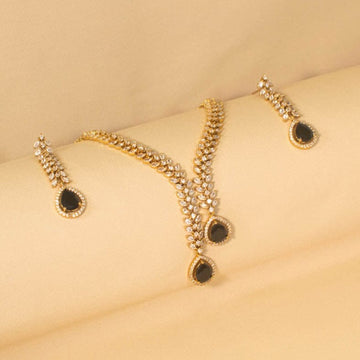 Midnight Ascent Asymmetric Necklace Set -Black - Glitterati Collection