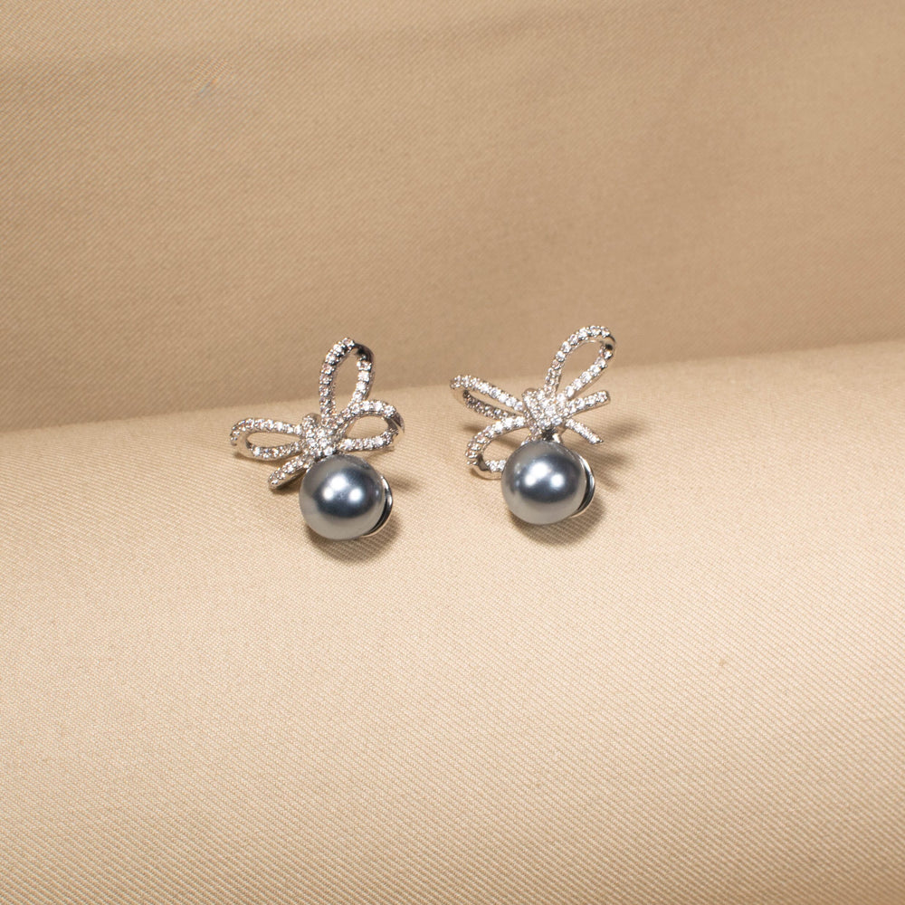 Midnight Ribbon Pearl Earrings