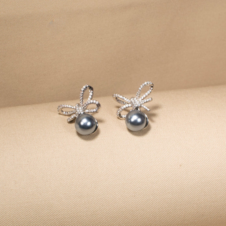 Midnight Ribbon Pearl Earrings