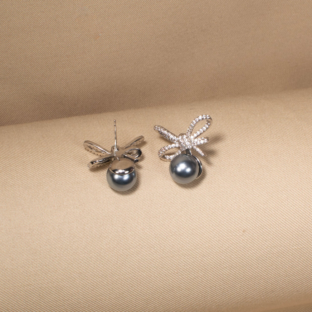Midnight Ribbon Pearl Earrings