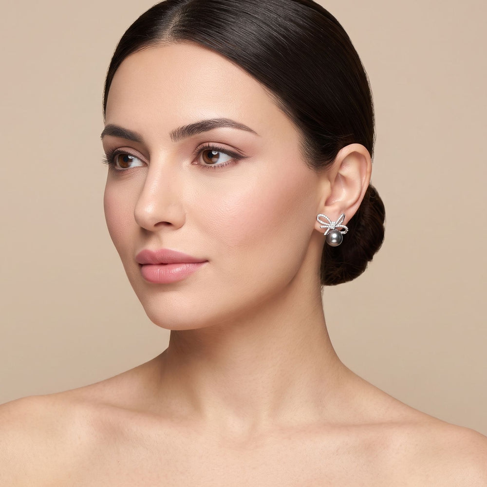 Midnight Ribbon Pearl Earrings