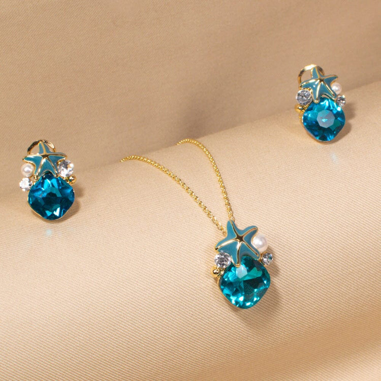 Mistara Pendant Set-Blue-Glitterati Collection