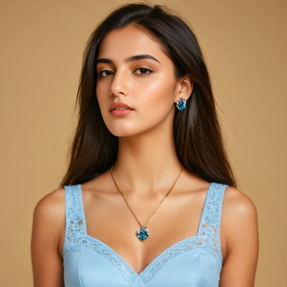 Mistara Pendant Set-Blue-Glitterati Collection