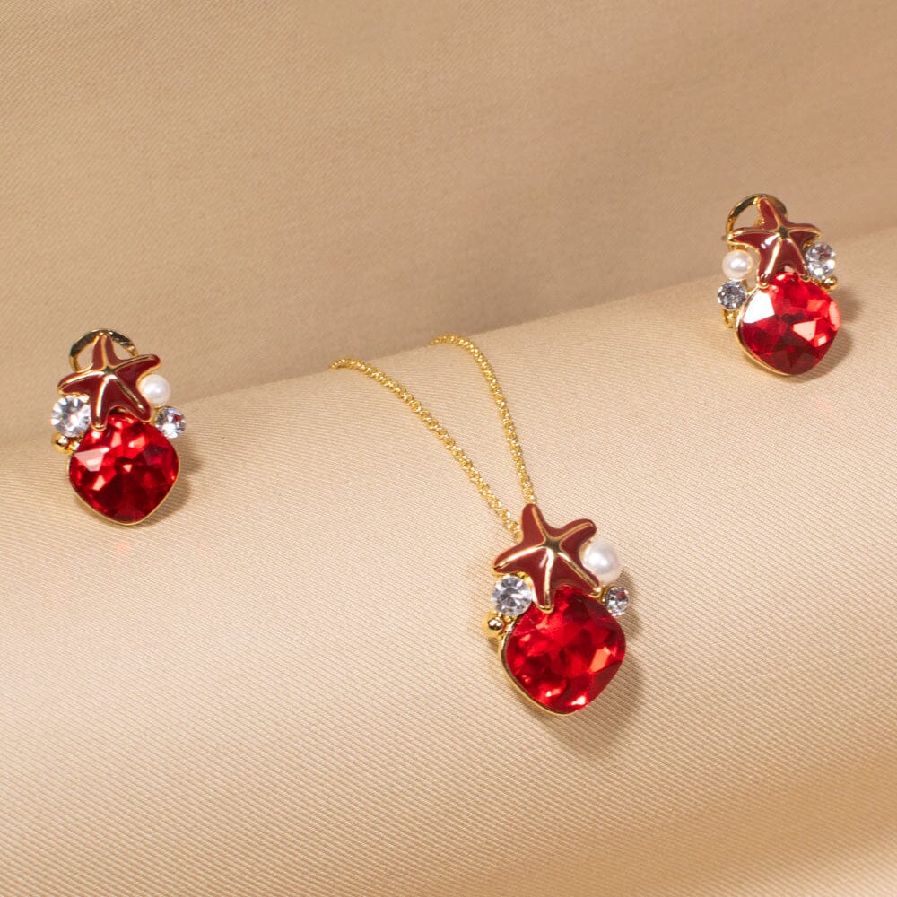Mistara Pendant Set-Red-Glitterati Collection