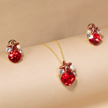 Mistara Pendant Set-Red-Glitterati Collection