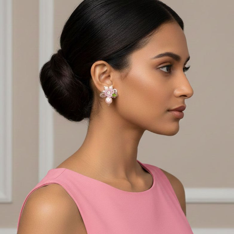 Misty Morning Bloom Studs-Pink