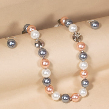 Modern Opera Pearl Necklace Set-Grey