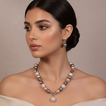 Modern Opera Pearl Necklace Set-Grey