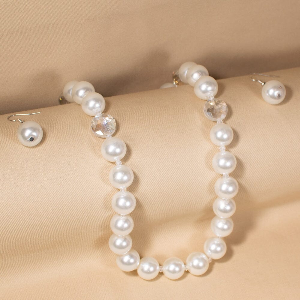 Modern Opera Pearl Necklace Set-White