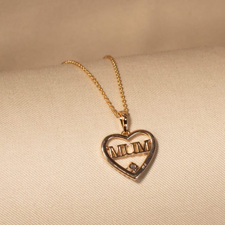 Mum Script Heart Chain Pendant (No earrings)