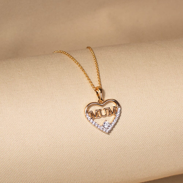 Mum Script Heart Chain Pendant (No earrings)