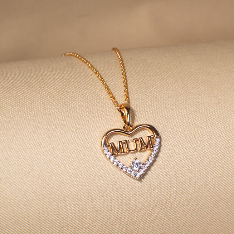 Mum Script Heart Chain Pendant (No earrings)