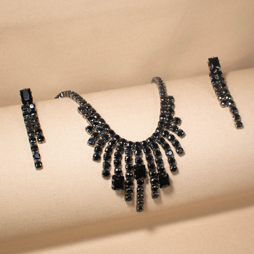 Noir Fringe Statement Necklace Set