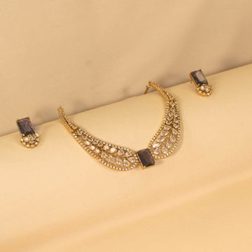 Noorani Necklace Set- Purple - Pratha Collection